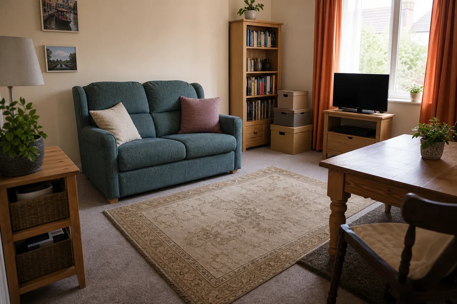 Cleared and organised living room after a respectful property recovery clean
